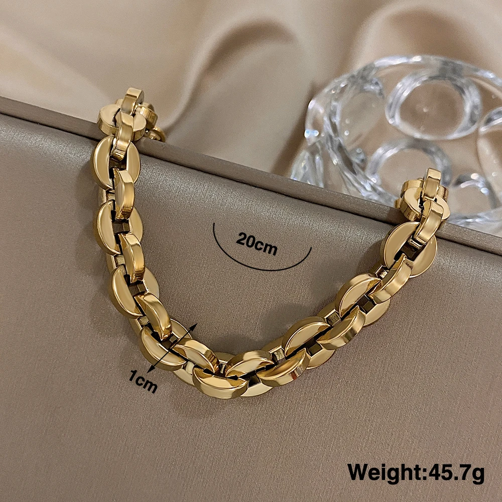 Punk Chunky Golden Thick Chain Bracelet, Stainless Steel Bracelet, Fashion Design Wrist Jewelry