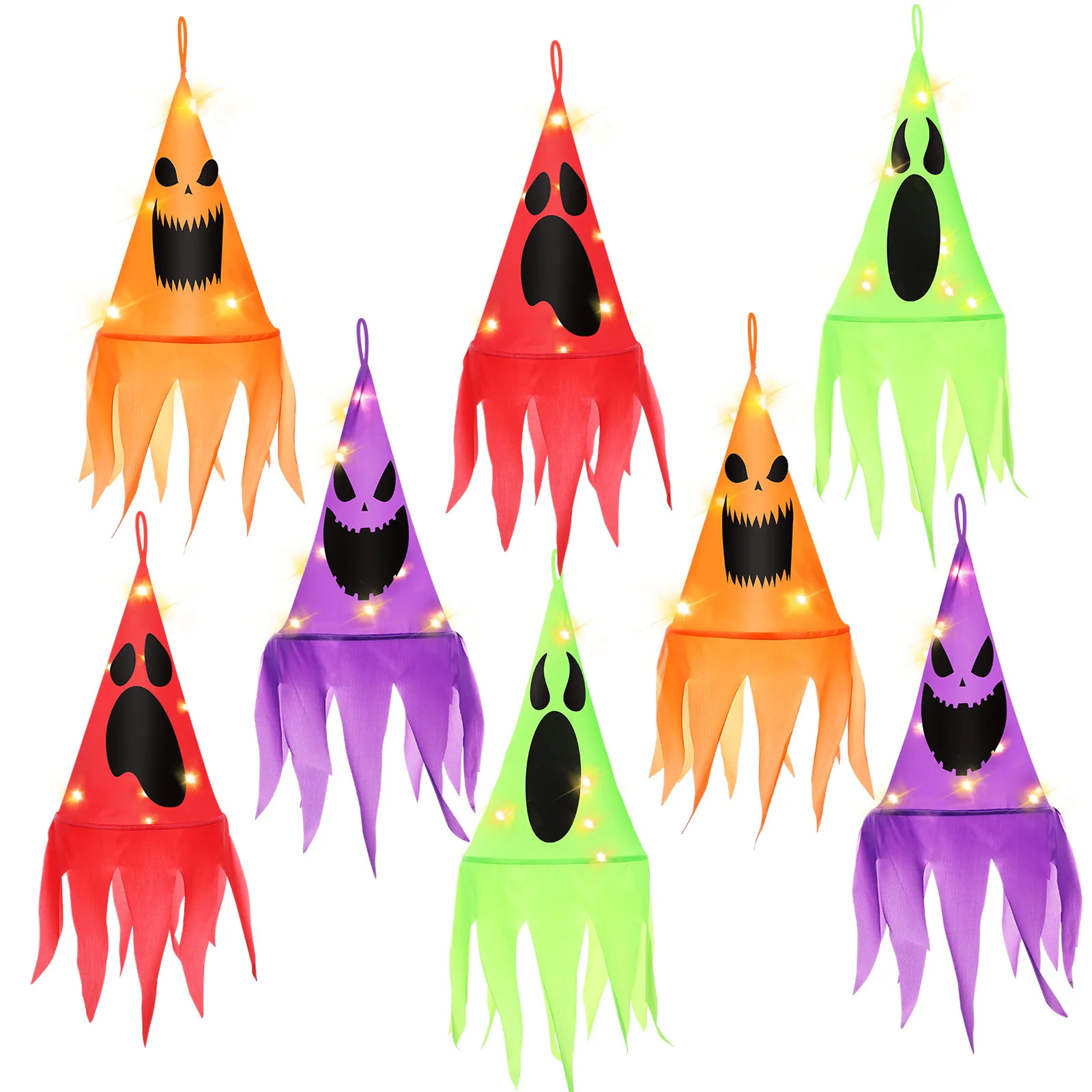 

Spooky Witch Hat Lighted Hats Outdoor Lights for House Indoor String Hanging Polyester Taffeta Halloween Decorations Ghost