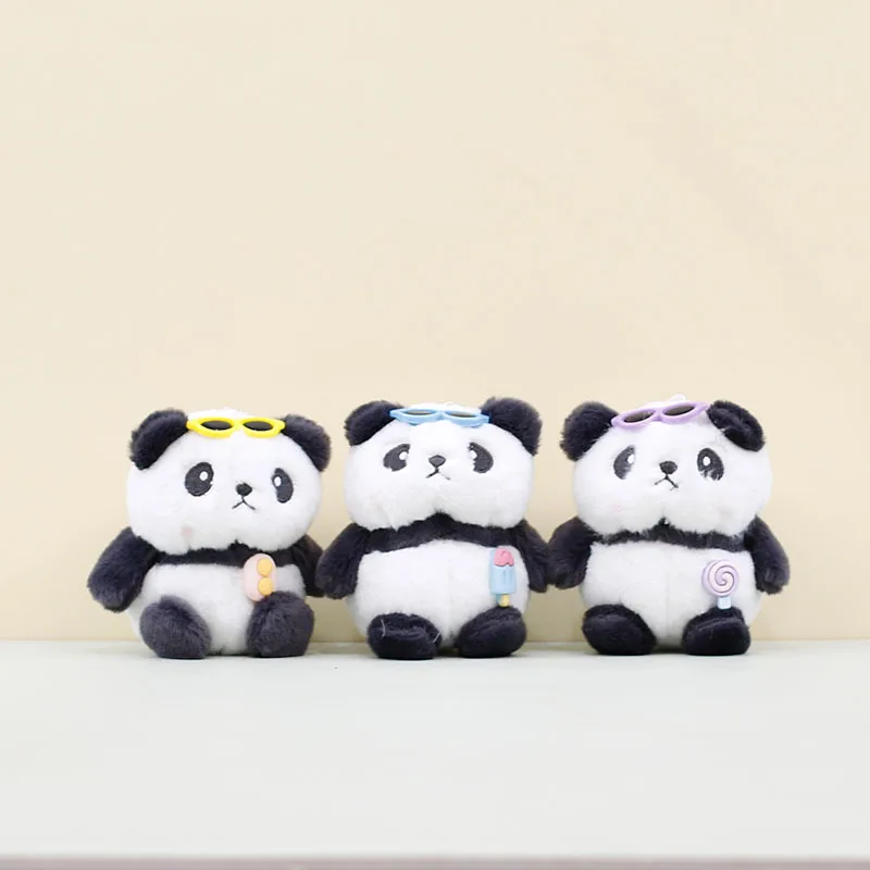 Internet celebrity cute panda Wearing glasses with lollipop  pendant plush toy Sichuan panda bag pendant keychain soft doll gift