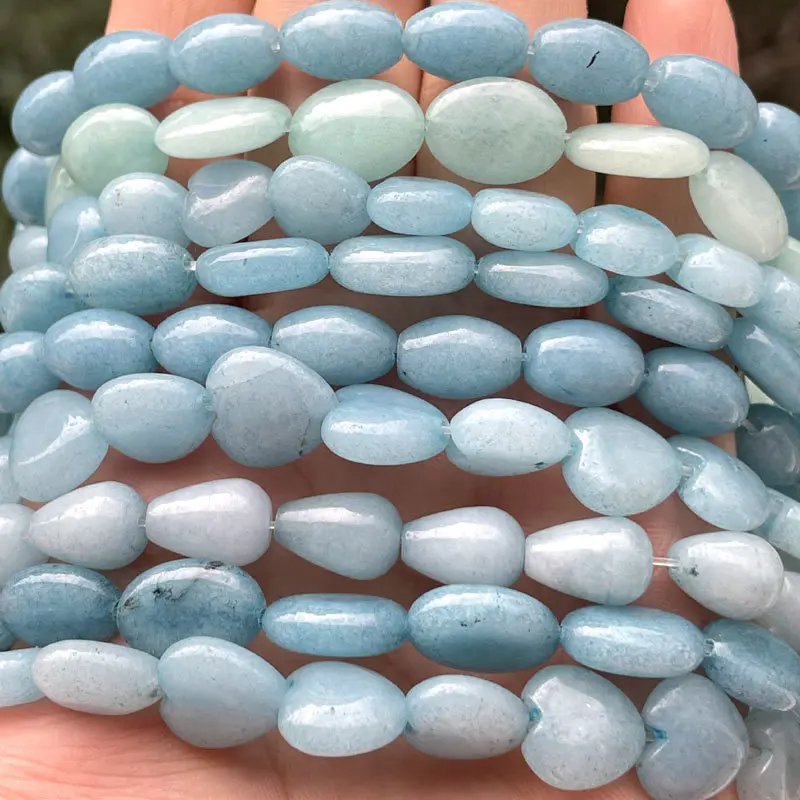 Oval Heart Olivary Teardrop Aquamarines Jades Stone Spacer Beads for DIY Accessories Charm Bracelet Necklace Jewelry Making 15\