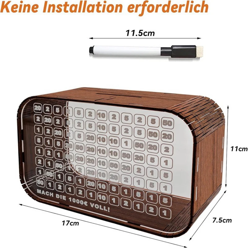 透明アクリル貯金箱,木製銀行,カウンター付き貯金箱,1000ユーロ
