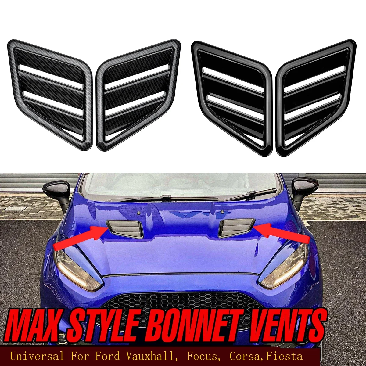 Max Style ABS Plastic Bonnet Vents Universal For Ford For Vauxhall FOR Focus RS For Corsa Fiesta Font Bumper Hood Vent Sticker