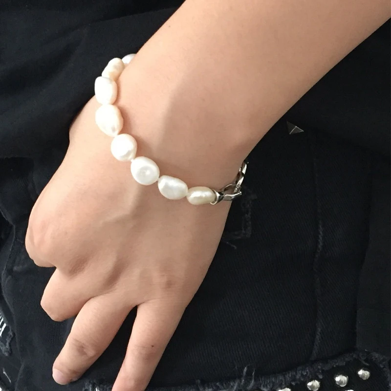 You Noble Charm Bracelet Fine Natural Freshwater Big Pearl 925 Sterling Silver Pearl Bracelet Women Gift White