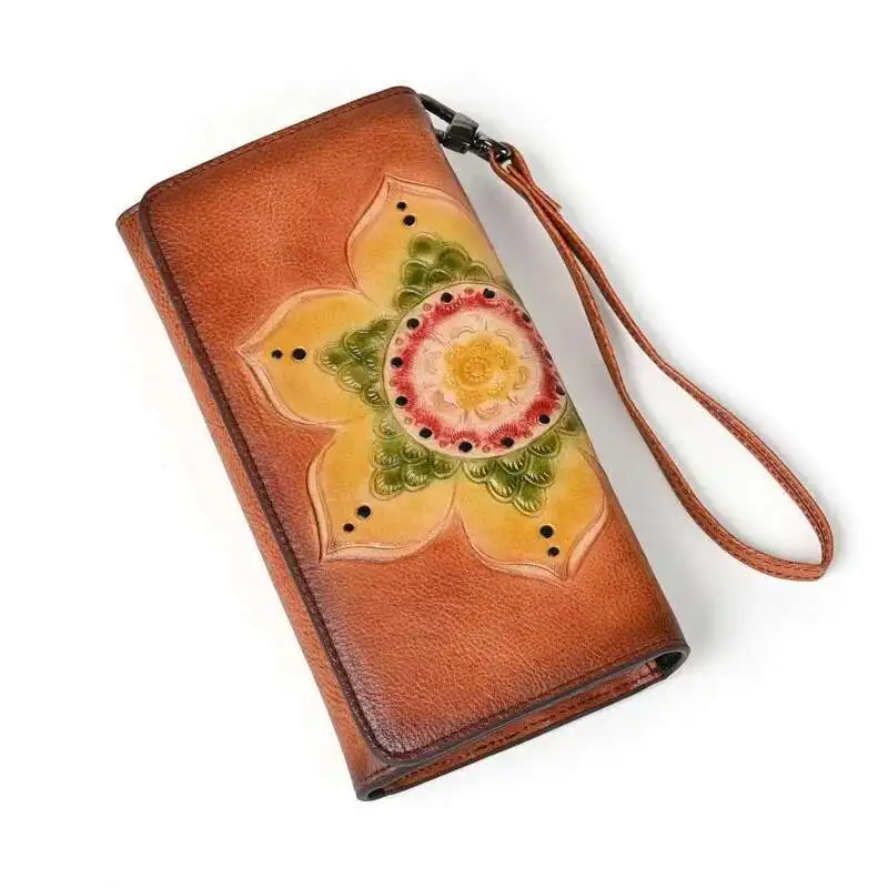 MOTAORA Women's Genuine Leather Long Wallet Retro Vintage Cowhide Bifold Card Holder Phone Purse Handmade Zipper Coin Pocket NEW