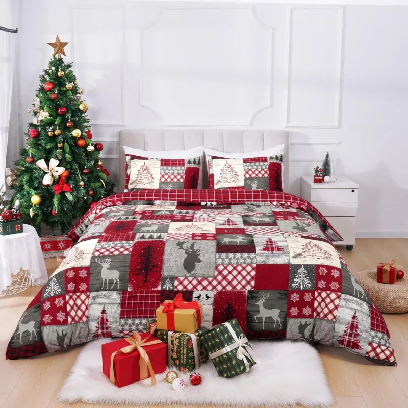 3-piece Christmas duvet cover extra large set with zipper and water buffalo pattern (1 duvet cover, 2 pillowcases, no duvet)