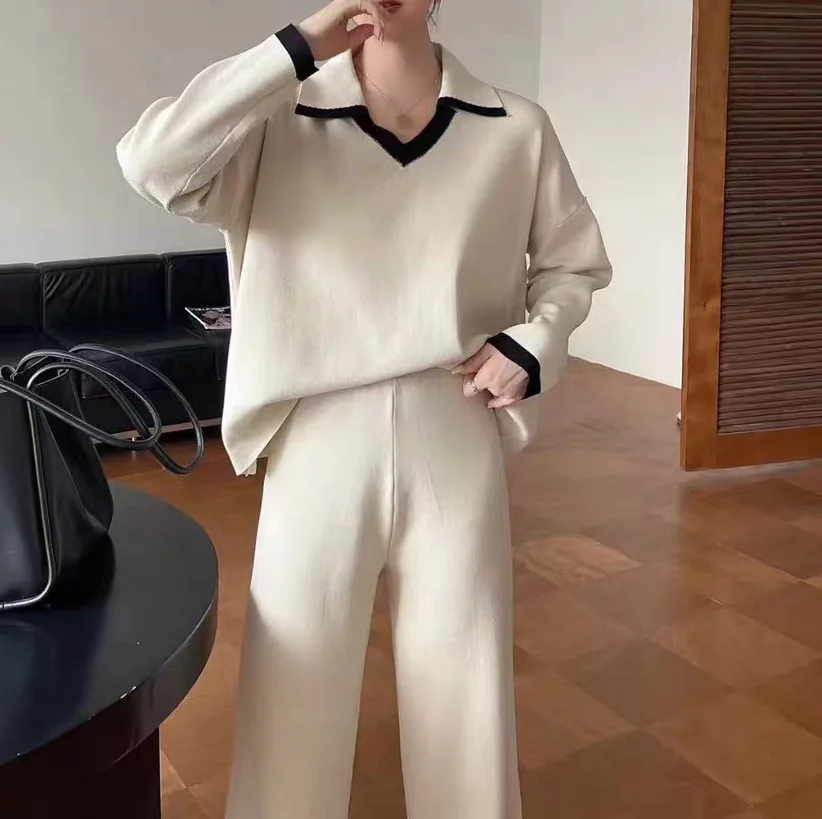 Elegant 2-Piece Sets For Women New In Matching Sets Winter Sweaters Casual Long Sleeve Top Pant Knitwear Office Lady's Outfit