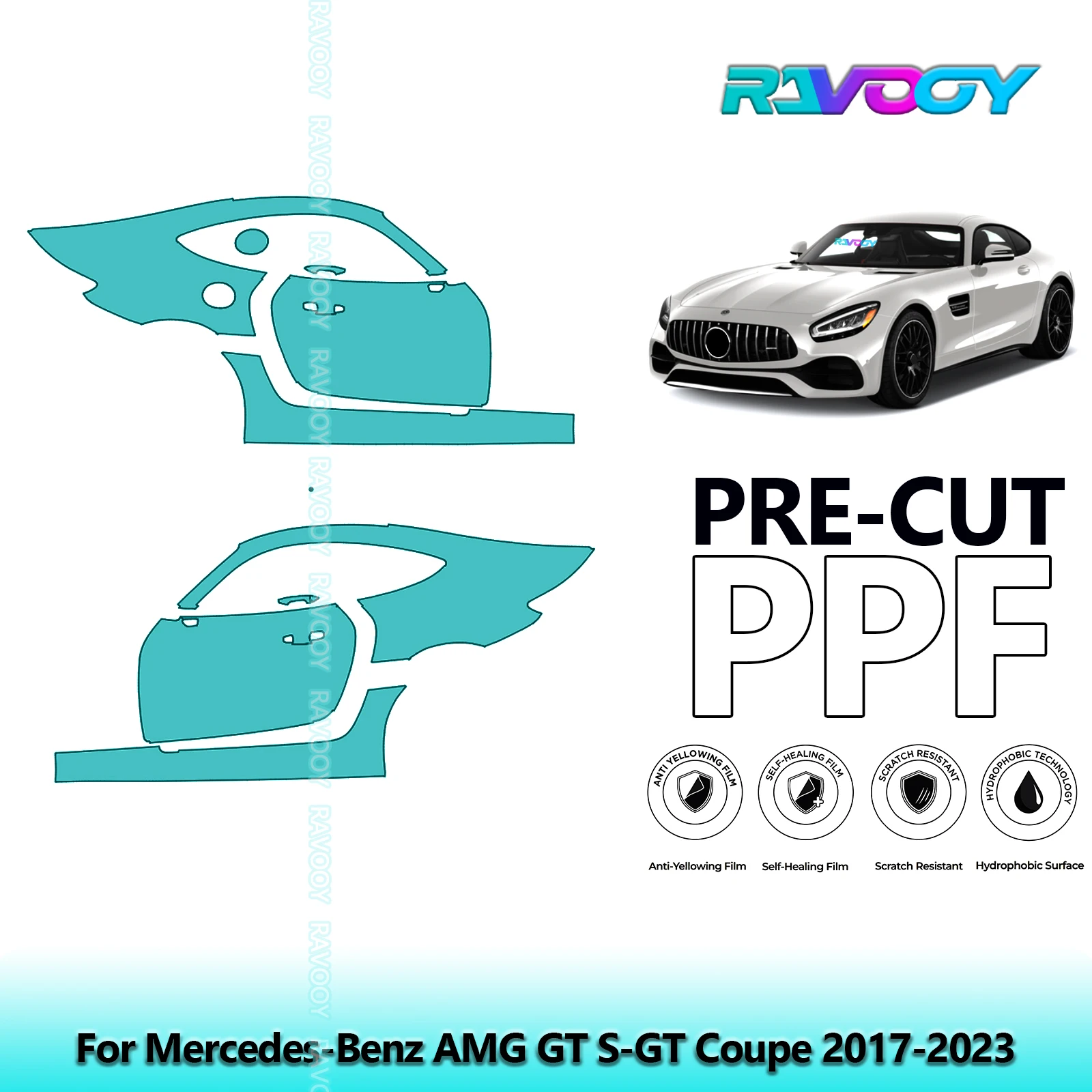 

For Mercedes-Benz AMG GT S-GT Coupe 2017-2023 8.5mil Clear Matte Pre-Cut PPF Door & A/B Pillar Kit TPU Paint Protection Film Set