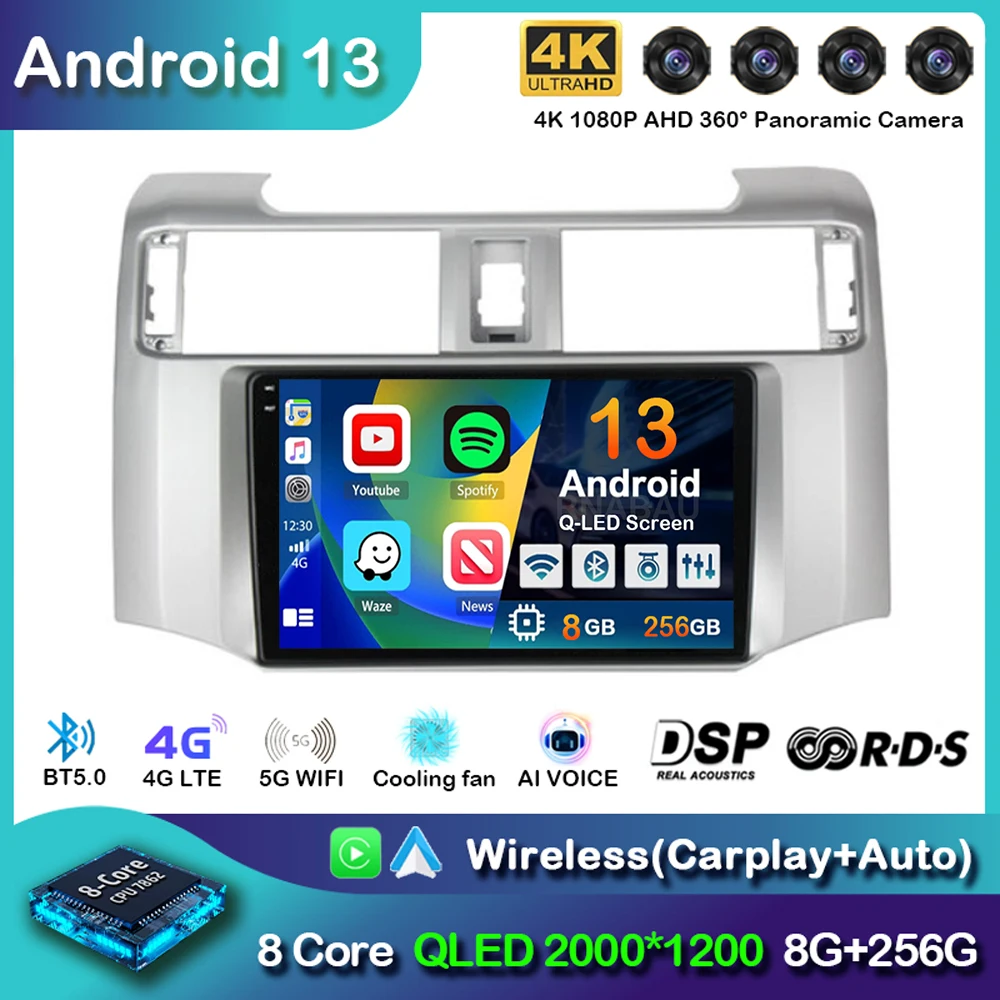 Android 14 Car Radio For Toyota 4Runner 4 Runner 2014 - 2019 Navigation GPS Multimedia Video Player Stereo Carplay BT 360 Camera