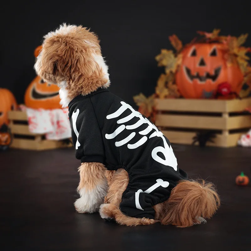 Halloween Skeleton Pet Costume Luminous Skull Dog Clothes Pullover Hoodies Four Legged Dog Jumpsuit for Small Dogs Cats