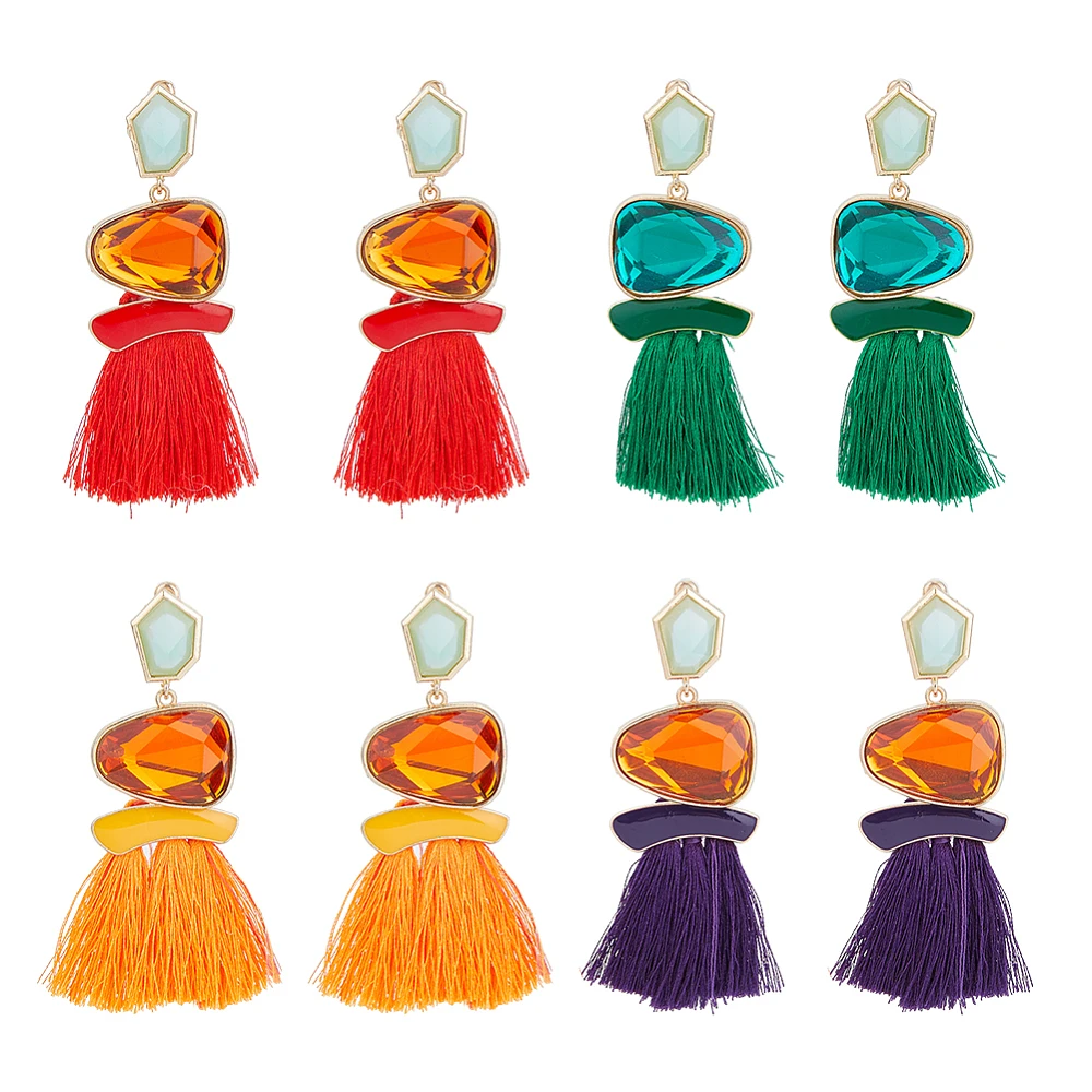 4 Pairs Vintage Tassel Dangle Earrings Boho Tassel Fringe Dangle Drop Earrings Tassel Stud Earrings Christmas Jewelry