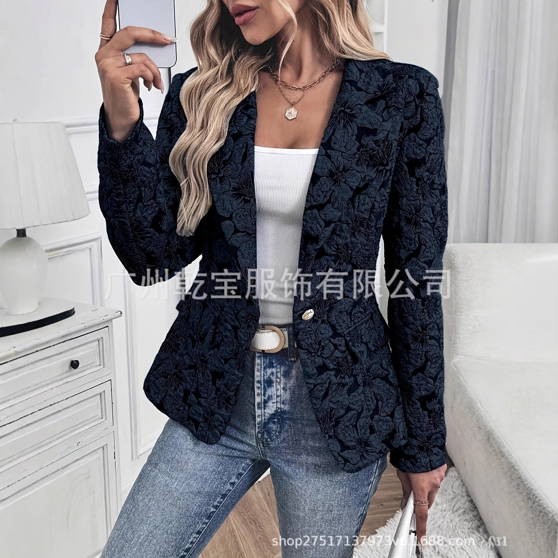 2023 neue Mode Gedruckt Schlank Taste Revers Blazer Für Frauen Herbst Casual Retro Langarm Hause Top Für Frauen