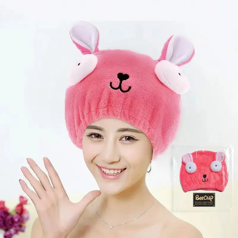 Dry Towel Bath Cap Cute Cartoon Coral Velvet Wrap Head Towel Hair Towel Absorbent Quick Dry Hair Cap Female Children and Adults