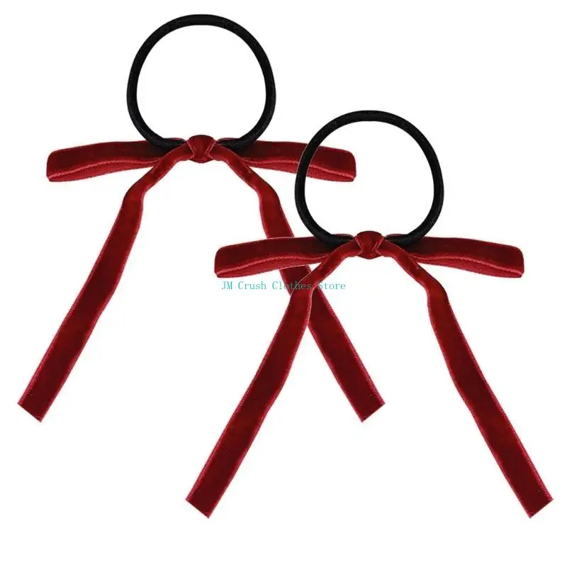 

K1ME 2pcs Ribbon Bowknot Decors Hair Rope Soft Elastic Hair Ropes for Woman Girl Hair