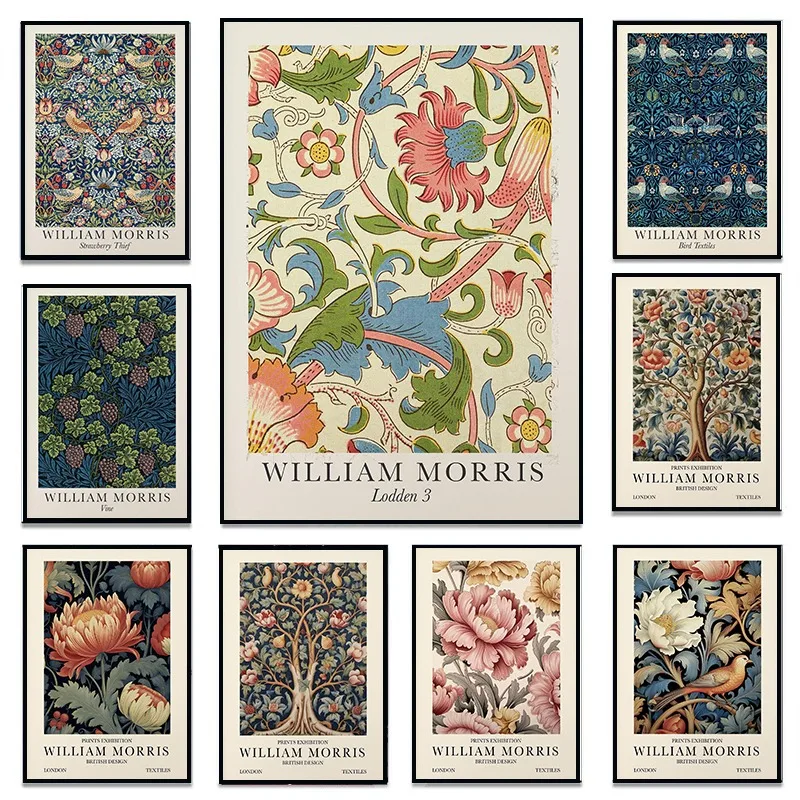 William Morris Flower Botanical Exhibition Vintage Poster and Prints Canvas Printing Wall Art Picture for Living Room Home Decor