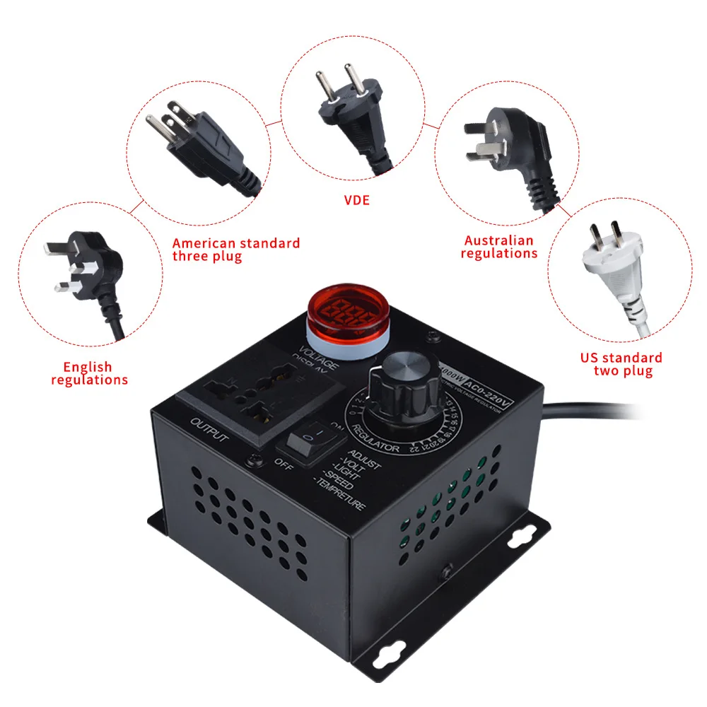 220V 4000W Electronic Voltage Regulator Stepless Dimmer Speed Controller For Fan Grinder Electric Heater AC Motor Dimming Switch
