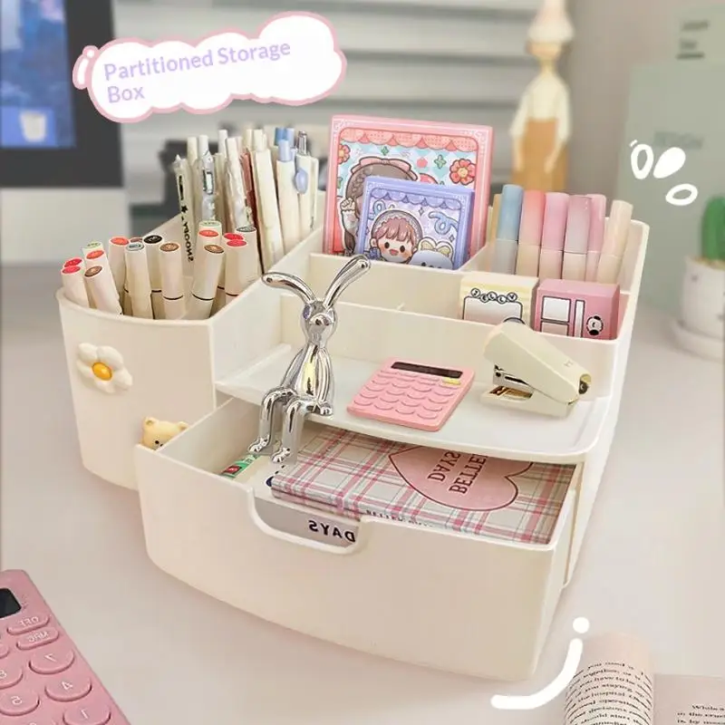 Drawer Equipped Desk Stationery Organizer Multi Compartment Heavy Duty for Students Home Office Stationery Storage