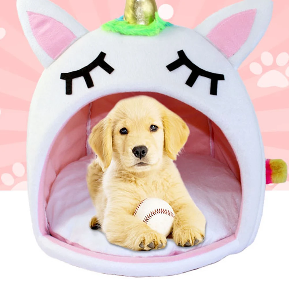 

Unicorn Shaped Dog Bed Small Animal Pet Nest Warm Sleeping House For Cat Dog Floor Couch Car Travel Machine Washable