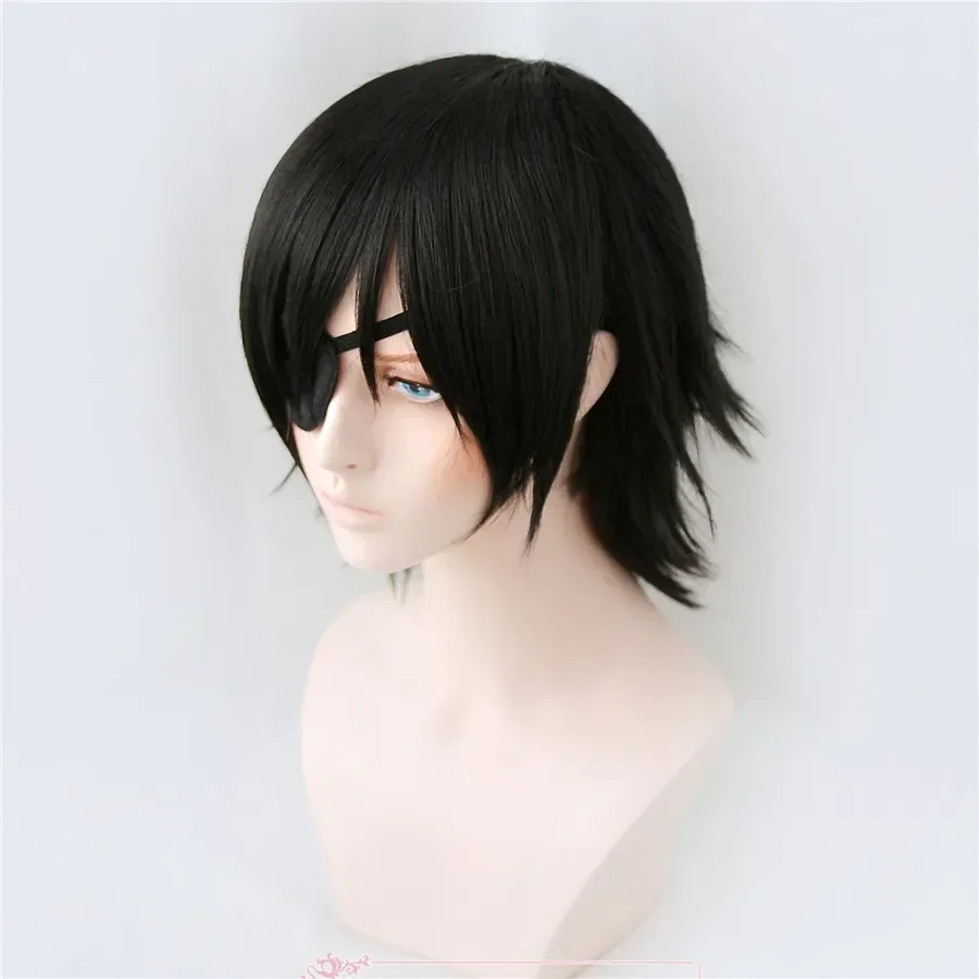 Himeno Wig Chainsaw Man Black Short Fluffy Layered Synthetic Hair With Eyes Patch Heat Resistant Costume Party Play