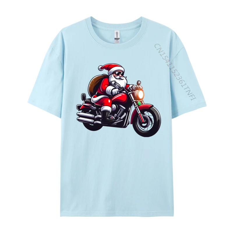 Funny Santa Riding Motorcycle Biker Christmas T-Shirts T Shirts Tops & Tees For Men New Arrival Cotton Street T Shirt