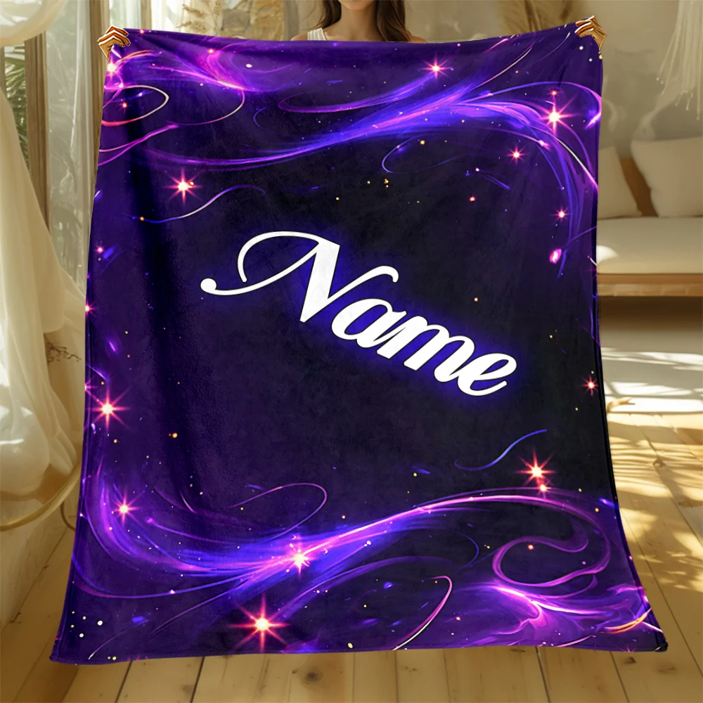 1 Stück lila verträumte Starlight-Decke mit individuellem Namen – leichter Flanellüberwurf mit Digitaldruck, weich und warm, für die ganze Saison