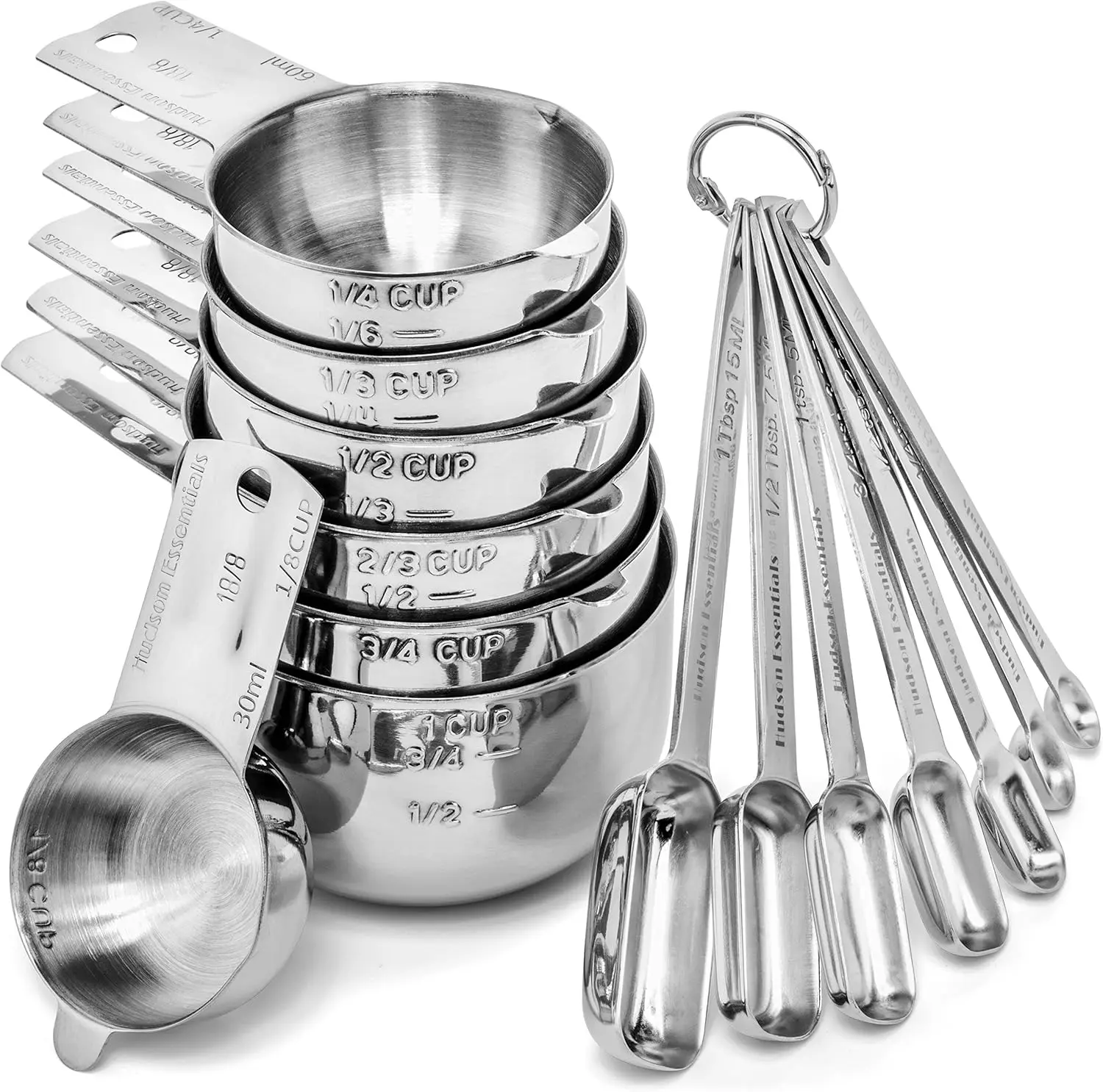 

Premium Stainless Steel Measuring Cups and Spoons Set (14-Piece) - Stackable, Dishwasher Safe for Kitchen Baking