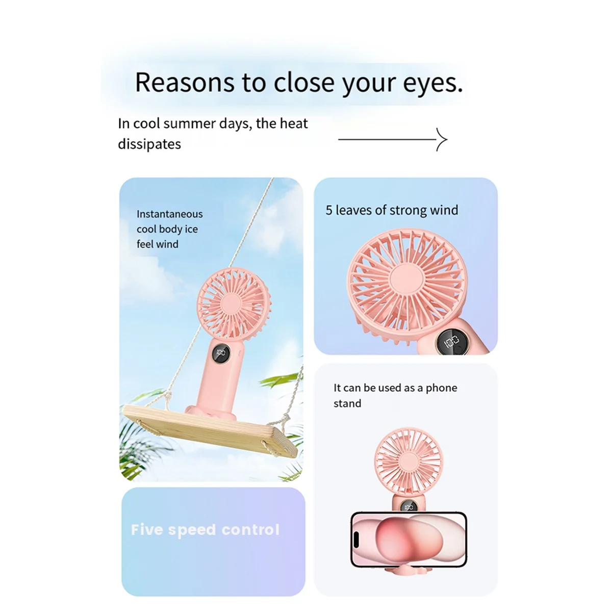 

Handheld Fan V12 Handheld Fan with Stand Base 5-Speed Mini Portable Multifunction Convenient Office for Students Adults Fan,Pink