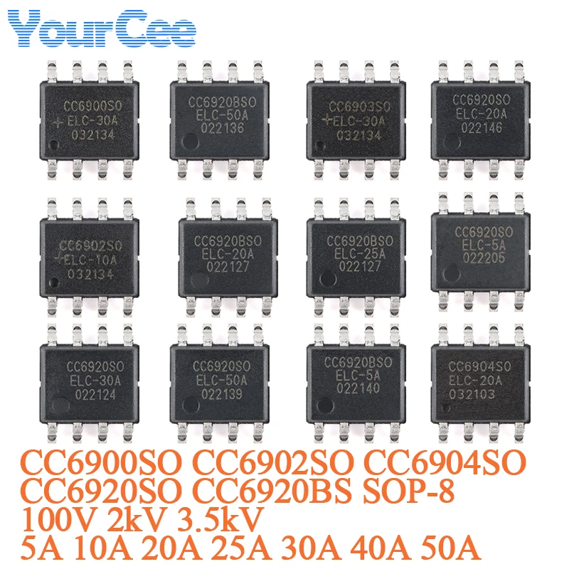 2Pcs CC6900SO CC6902SO CC6904SO CC6920SO CC6920BS 5A 10A 20A 25A 30A 40A 50A SOP-8 SOP8 Single Chip Hall Effect Current Sensor