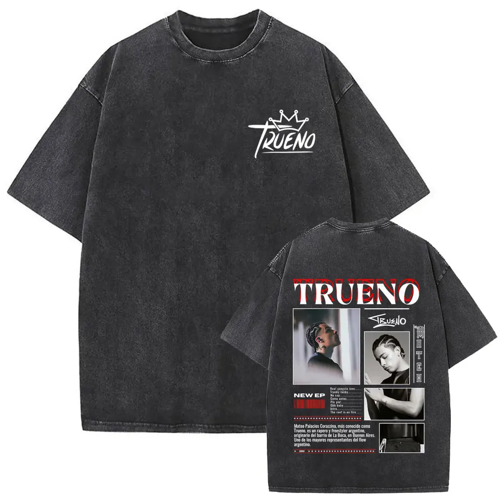 

Rapper Trueno Album Tour 2025 Washed Vintage T-shirt Men Women Hip Hop Fashion Pop Music T Shirts Male Casual Cotton T-shirts