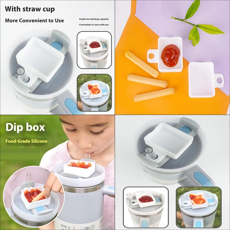 Caja de salsa de silicona, bandeja ligera reutilizable para aperitivos, patatas fritas, taza de inmersión para accesorios de tazas, 1/3 Uds.