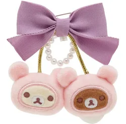 Rilakkuma Cherry Plush Brooch Anime Bear Bow Pearl Brooch Kawaii Cute Anime Plushie Girls Toys Small Gift