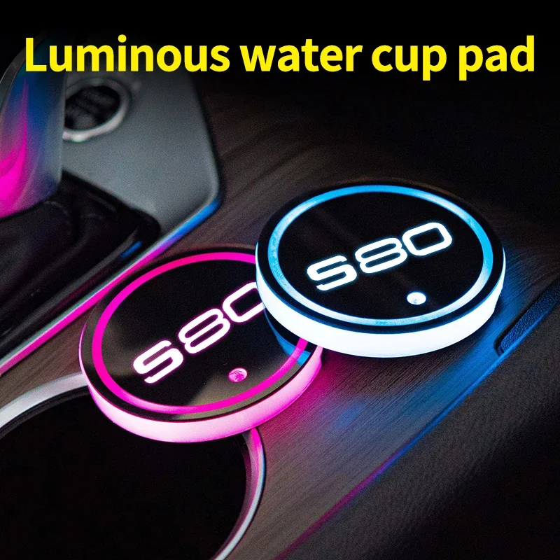 

Led Car Water Cup Mat Drink Holder for Volvo S80 Emblem Auto Interior Decorative Atmosphere Lights