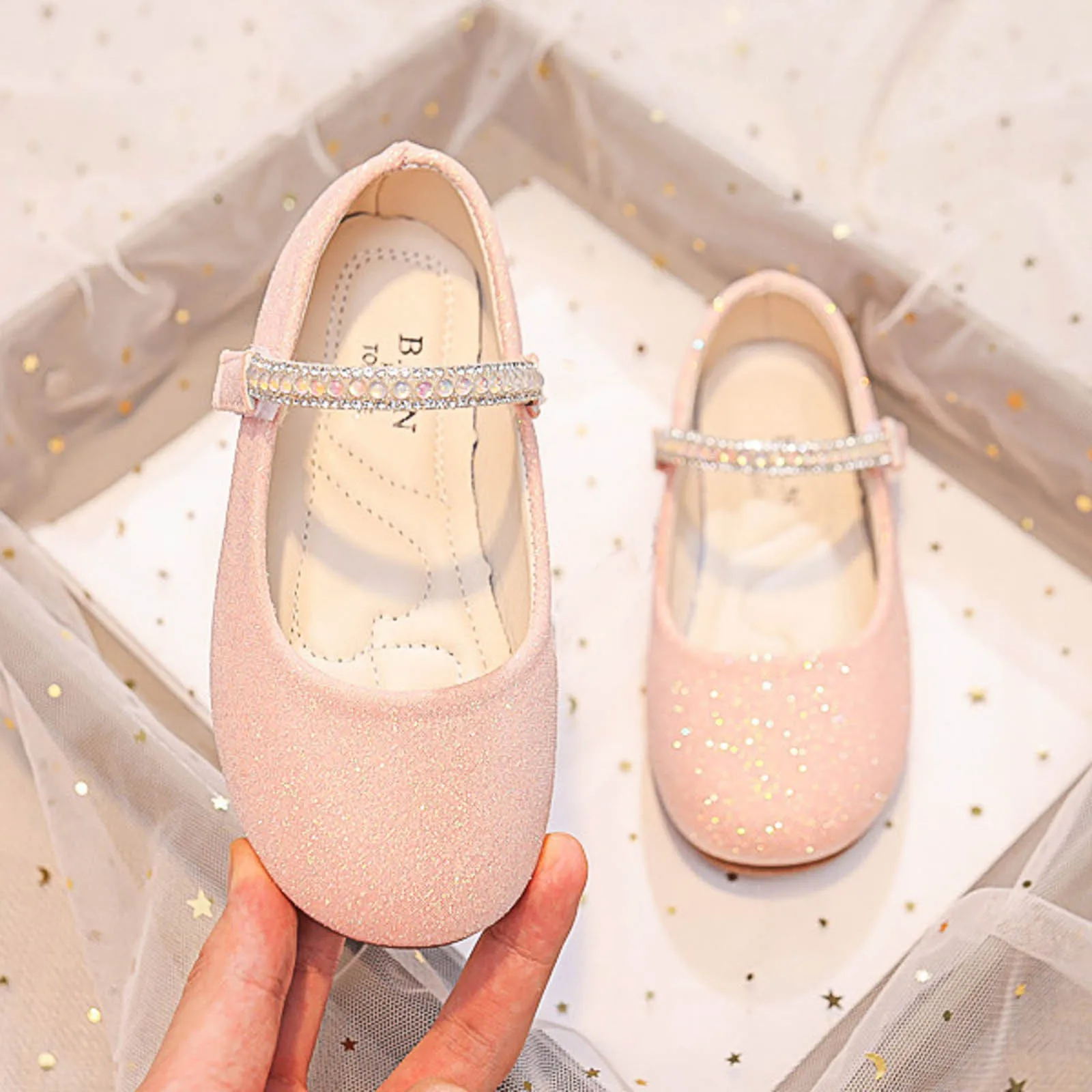 Girls Mary Janes Shoes for Party Wedding Children Princess Shoes Kids Rhinestones Shine Shoes Solid Color Simple Non-slip 2024