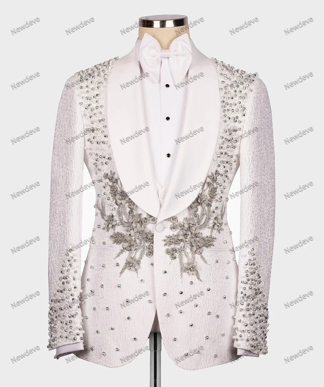 Modern Men's Suits Tailored 2 Pieces Blazer Vest One Button Wide Lapel Beads Diamonds Crystal Crystals Appliques Custom Made