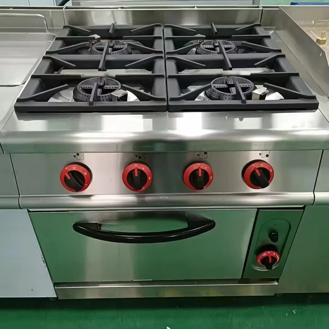 Factory Price 4-Head Gas Range Stove With Gas Oven Professional Gas Cooking Stoves
