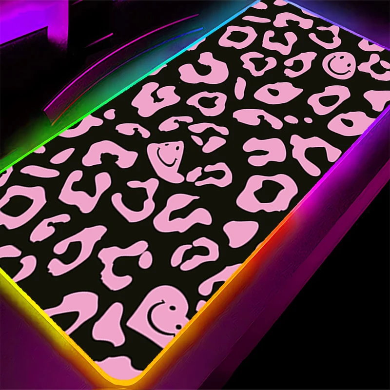 

RGB LED Mouse Pad Gaming Mat PC Accessories HD Mousepad Desk Mat Non Slip Extended Pad Rubber Leopard Print Pattern Keyboard Pad