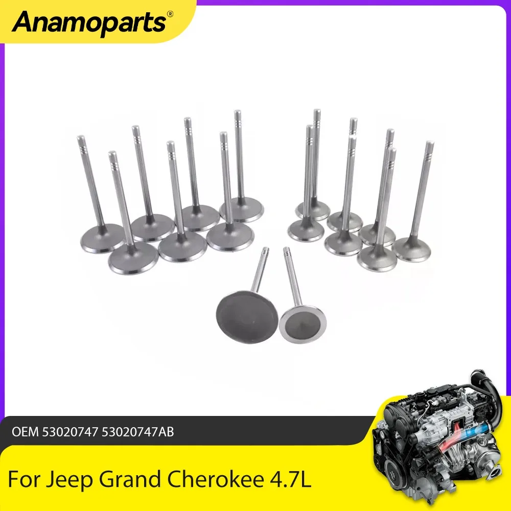 

Intake Exhaust Valves Fit 3.7 4.7L V8 FLEX For Dodge Dakota Jeep Grand Cherokee Commander Ram Chrysler Aspen 3.7 4.7L 1999-2008