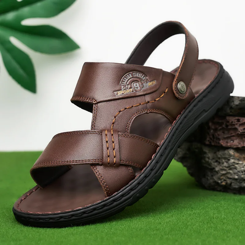 

Men's genuine leather sandals 2024 new Velcro non-slip breathable soft-soled shoes men's summer sandals