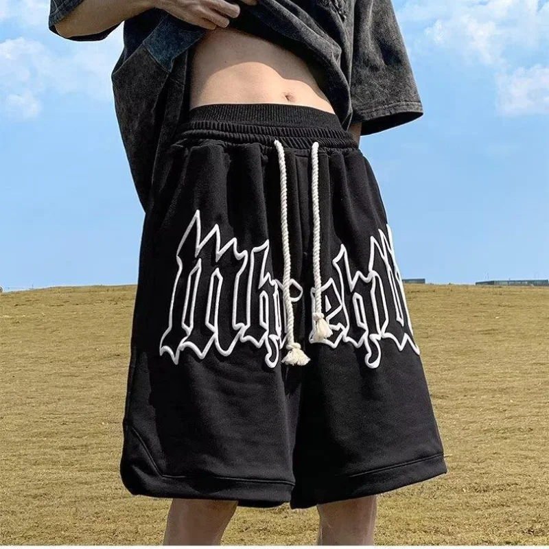 Spring And Summer New Trendy American Retro Distressed Letter Straight Sports Shorts Loose Casual Versatile Basketball Shorts