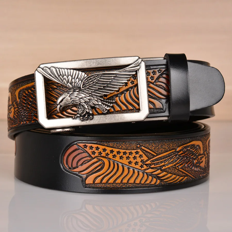 High Quality Men’s Eagle Design Alloy Buckle Leather Belt,Emboss Split Cow Leather Belt,Men Jeans&Casual Pants Accessories Must;