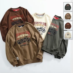 Autumn New American Retro Long Sleeve O-neck Motorcycle Letter Printed Sweatshirts Men's Fashion Terry Pullover Casual Sportwear