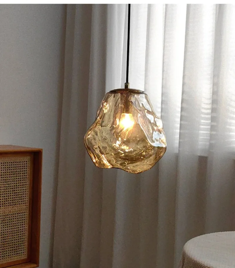 Ice Crystal Pendant Lamp Nordic Minimalism Bedside Restaurant Mirror Front Atmosphere Droplight Glass Stone Ceiling Chandelier