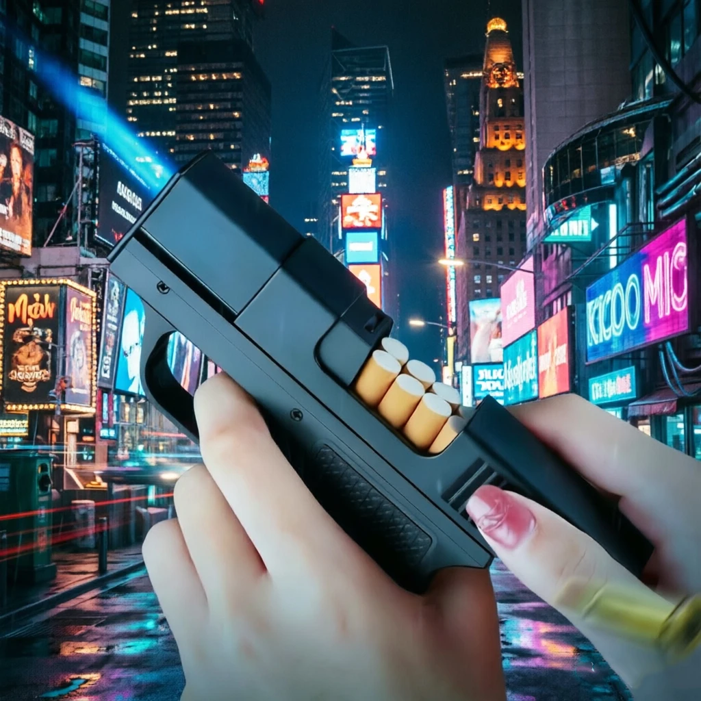 

Unusual Pistol Style Lighters Cigarette Case Jet Turb Torch Lighter Capacity 10PCS Cigarette Windproof Cigar Lighter Man's Gift