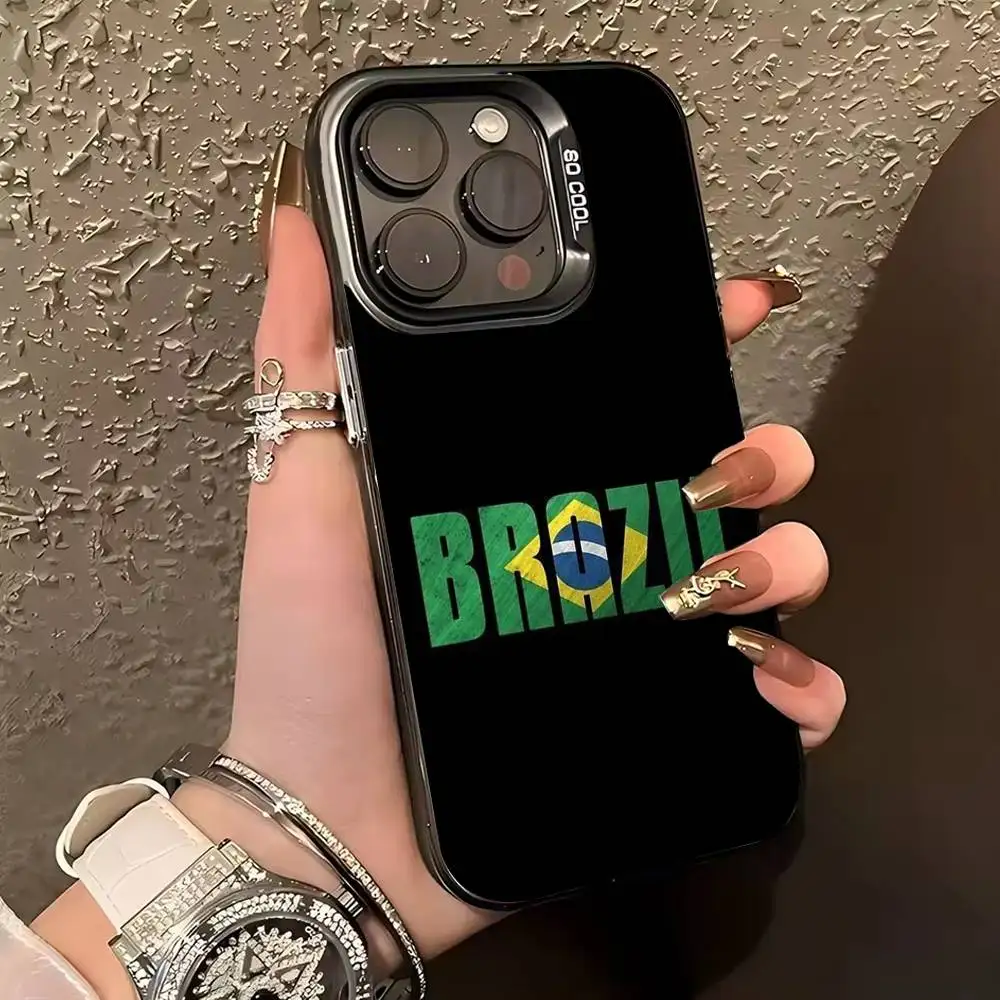 B-Brasil B-Brasil Bandeira Brasileira Capa de telefone para iPhone 17,16,15,14,13,12,11 Plus, Pro Max, XS, capa de telefone prateada colorida
