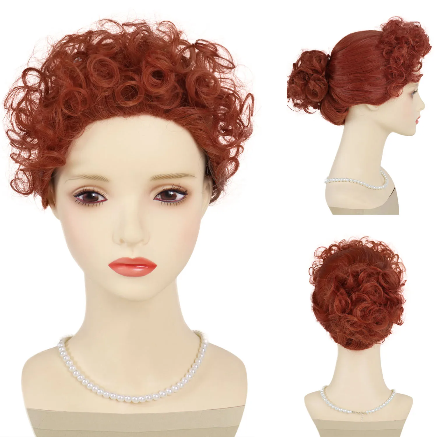 

Women's Lucy Costume Wigs Synthetic Auburn Vintage Style Hair Short Curly Wig with Bangs for Women Housewife Wig Halloween Daily