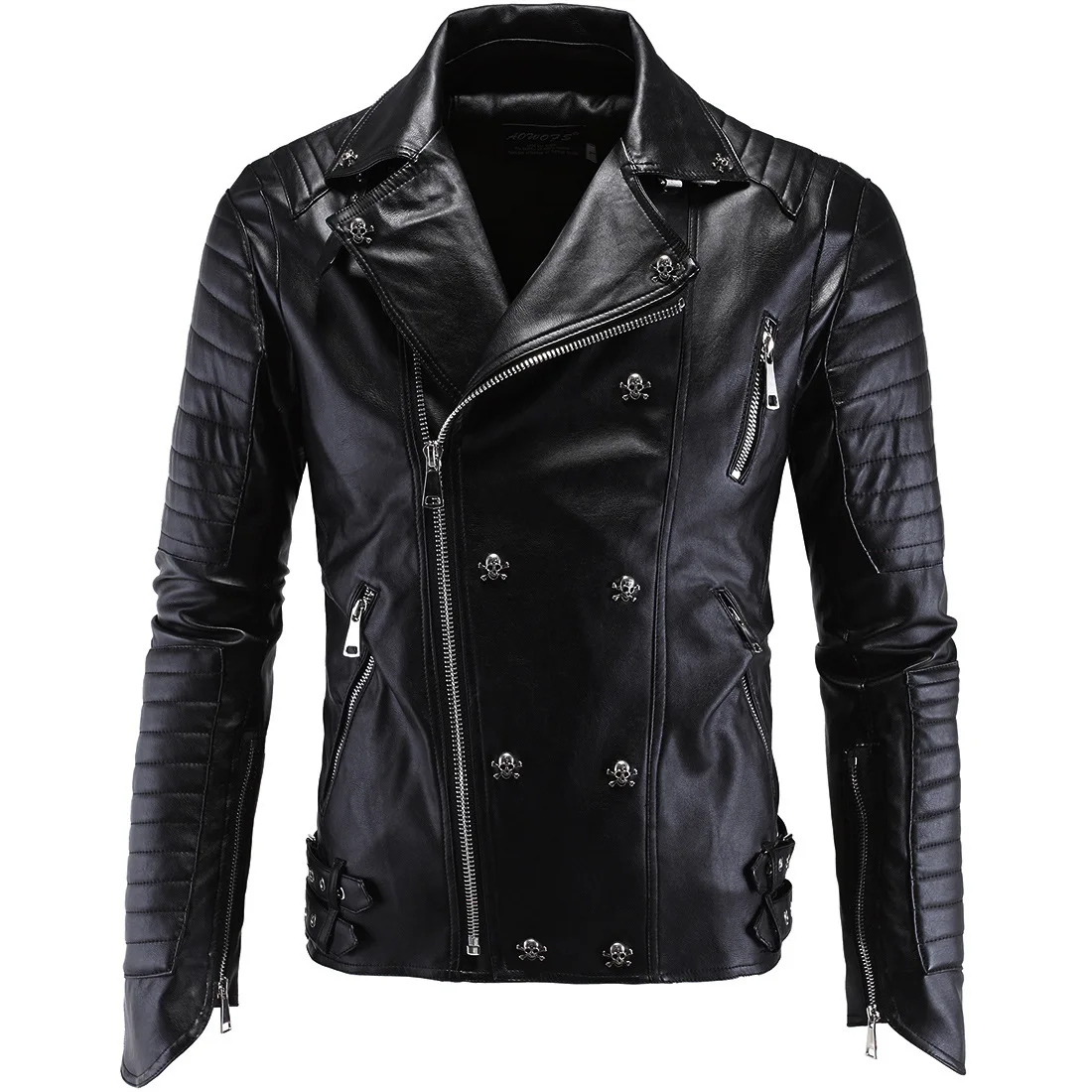 

Pu Leather Motorcycle Jacket for Men, Zip Lapel Collar, Punk Rock Outwear Coats, Vintage Thick Warm Coats, Autumn, New, 2023
