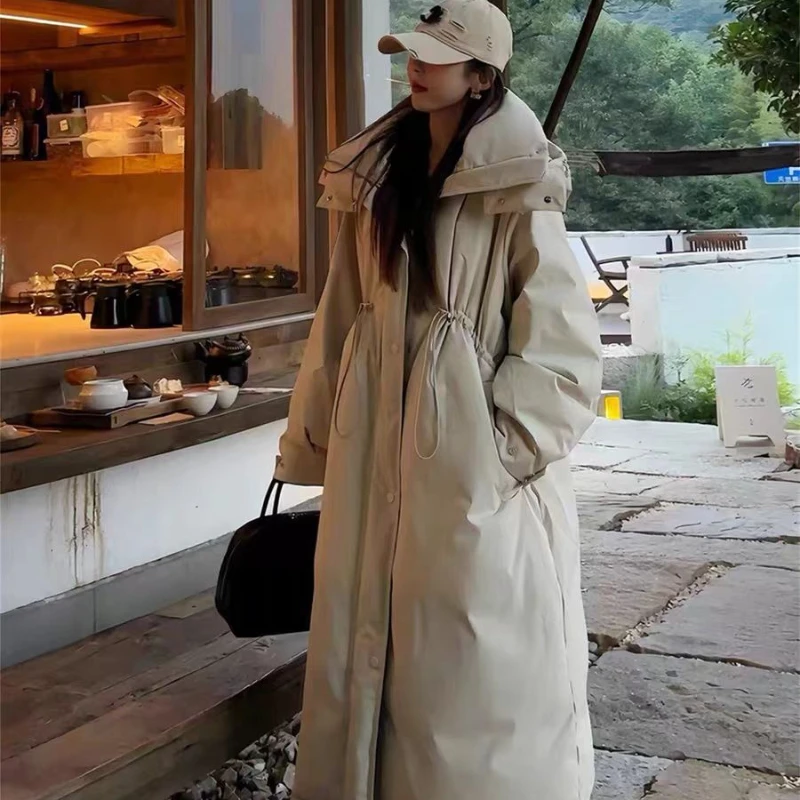 Short and Long Down Jacket, Lazy and Luxurious Drawstring Hooded Thick Warm Jacket, Women's 2024 Winter New Style