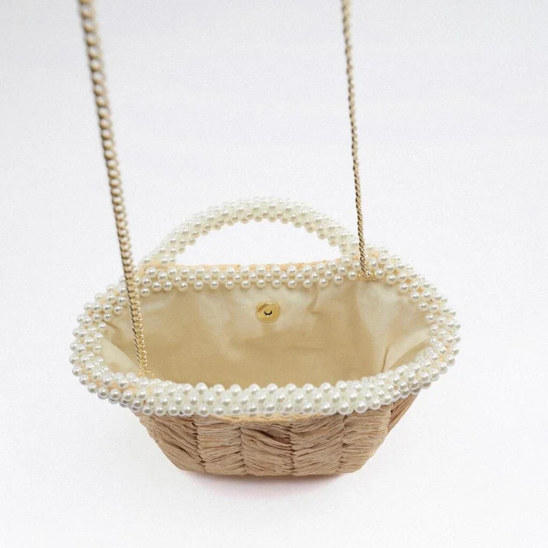 New Z Summer Luxury Branded Designer Bags Ladies Sweet Pearl Straw Bag Women Summer Rattan Bags borse da donna di grande capacità