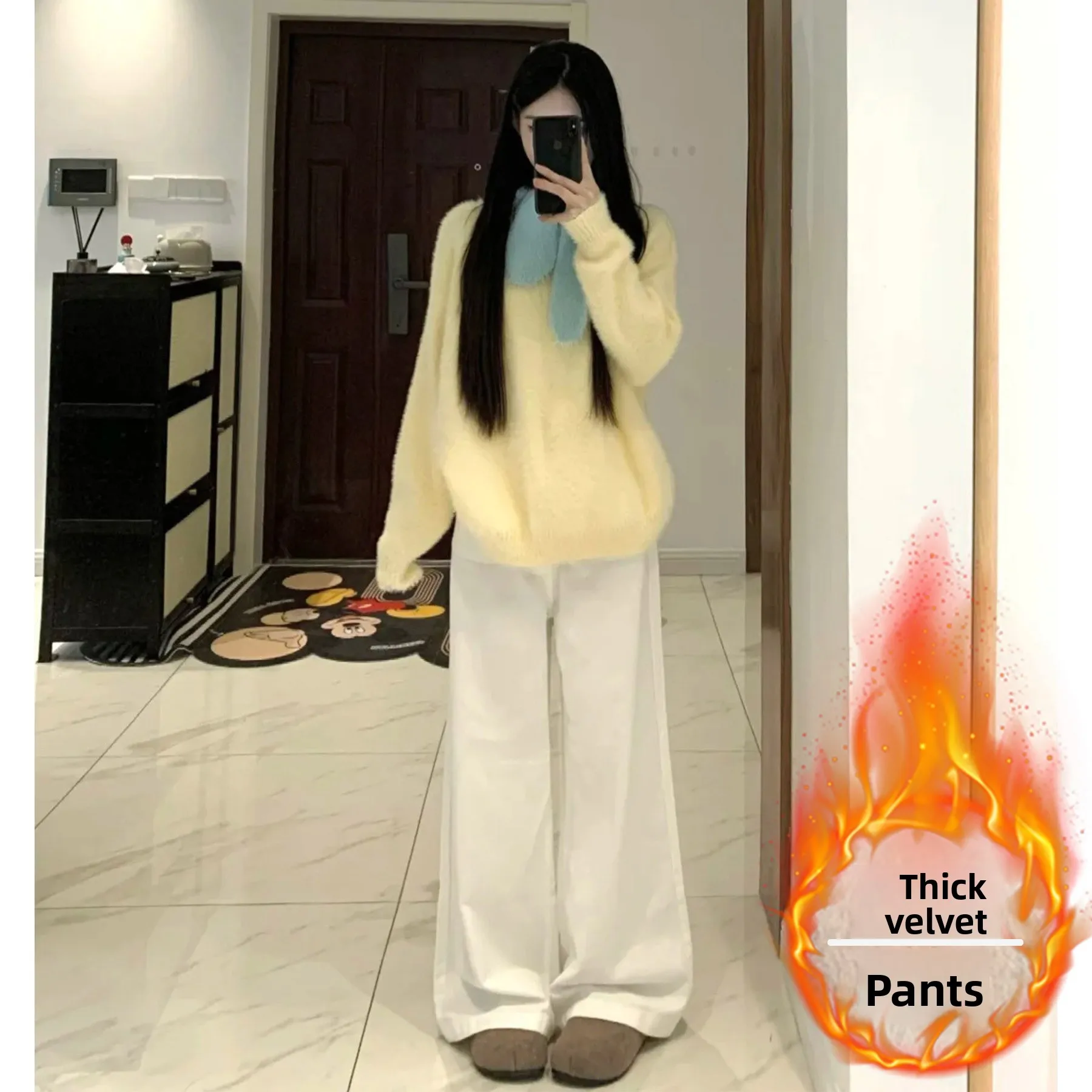 

Утепленные джинсы-клеш с высокой талией для женщин, осенне-зимние, облегающие, драпирующиеся, теплые, в пол