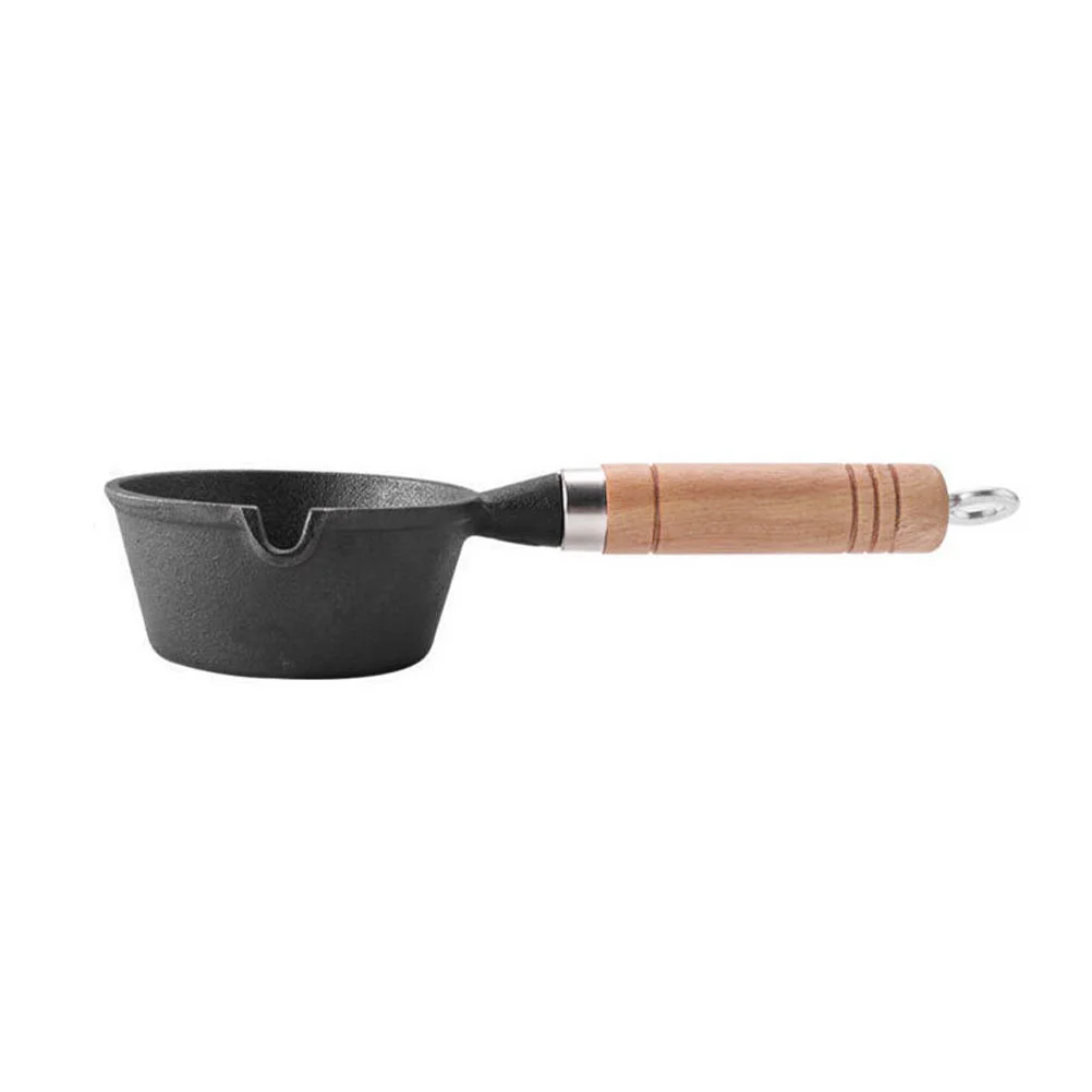 

Burning Oil Pot Wok Mini Hot Pan Griddle Iron Fryer Household Frying Wooden Baking Heating Holder