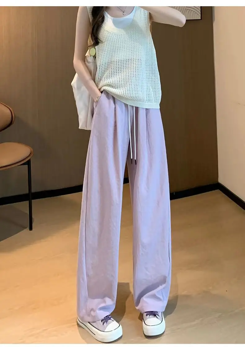 Pantaloni con coltello piegato pantaloni estivi per donna 2024 stile sottile nuova vita alta appesa sensazione allentata casual banana gambe larghe